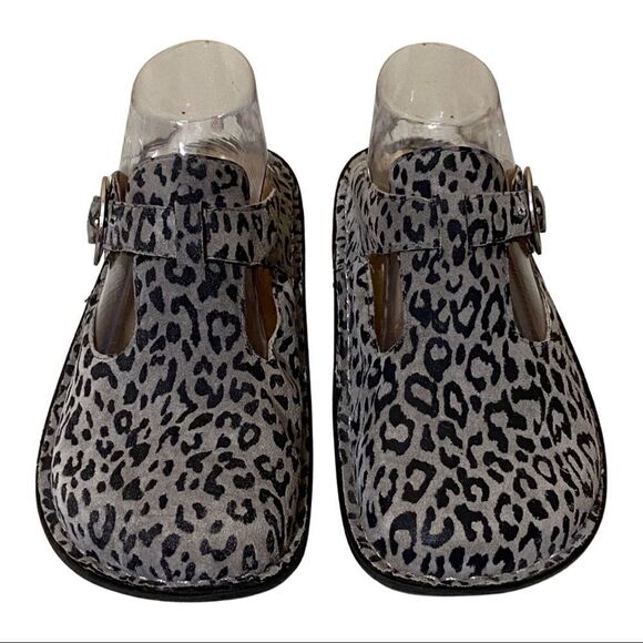 Alegria By PG Lite ALG-416 Black & Gray Leopard Clogs Slides - Picture 2 of 11